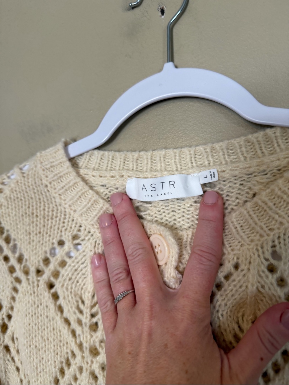Astr Cream Openwork Knit Button-Front Cardigan - Picture 3 of 7